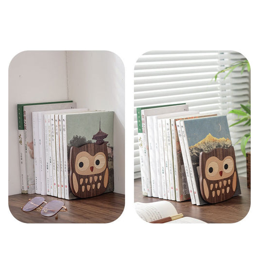Owl-Shaped Wood Bookend - Cute Decorative Book Organizer for Desks, Bookshelves & Studies