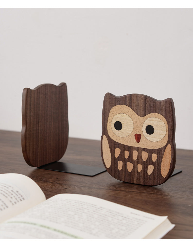 Owl-Shaped Wood Bookend - Cute Decorative Book Organizer for Desks, Bookshelves & Studies