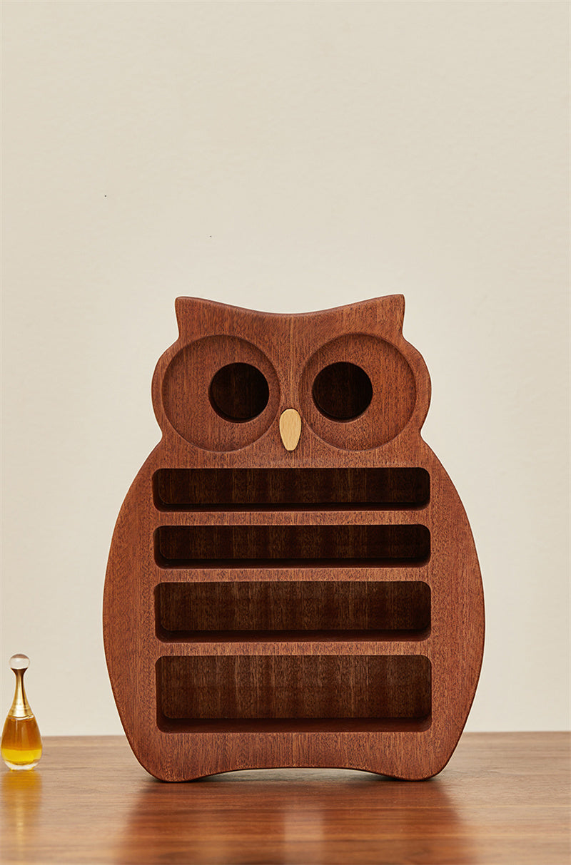 Owl-Shaped Wooden Makeup Organizer - Multi-Compartment Vanity Storage Holder for Cosmetics, Lipsticks & Small Desk Items