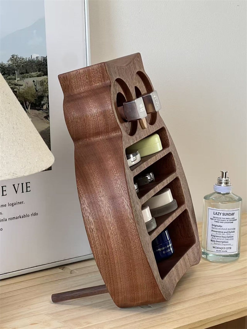 Owl-Shaped Wooden Makeup Organizer - Multi-Compartment Vanity Storage Holder for Cosmetics, Lipsticks & Small Desk Items