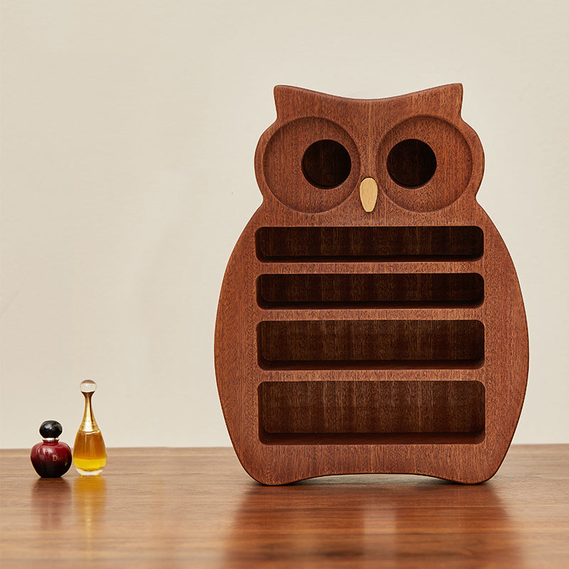 Owl-Shaped Wooden Makeup Organizer - Multi-Compartment Vanity Storage Holder for Cosmetics, Lipsticks & Small Desk Items