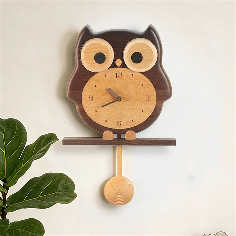 Owl-Shaped Wooden Pendulum Wall Clock - Living Room&Office Handcrafted Wood Clock