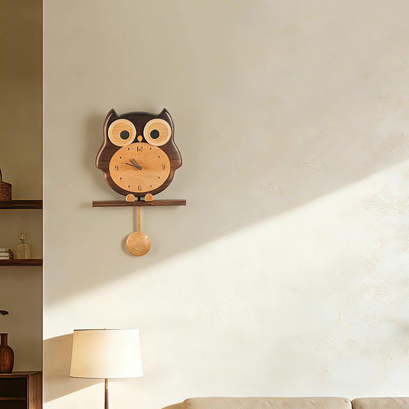 Owl-Shaped Wooden Pendulum Wall Clock - Living Room&Office Handcrafted Wood Clock