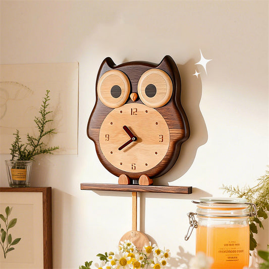 Owl-Shaped Wooden Pendulum Wall Clock - Living Room&Office Handcrafted Wood Clock