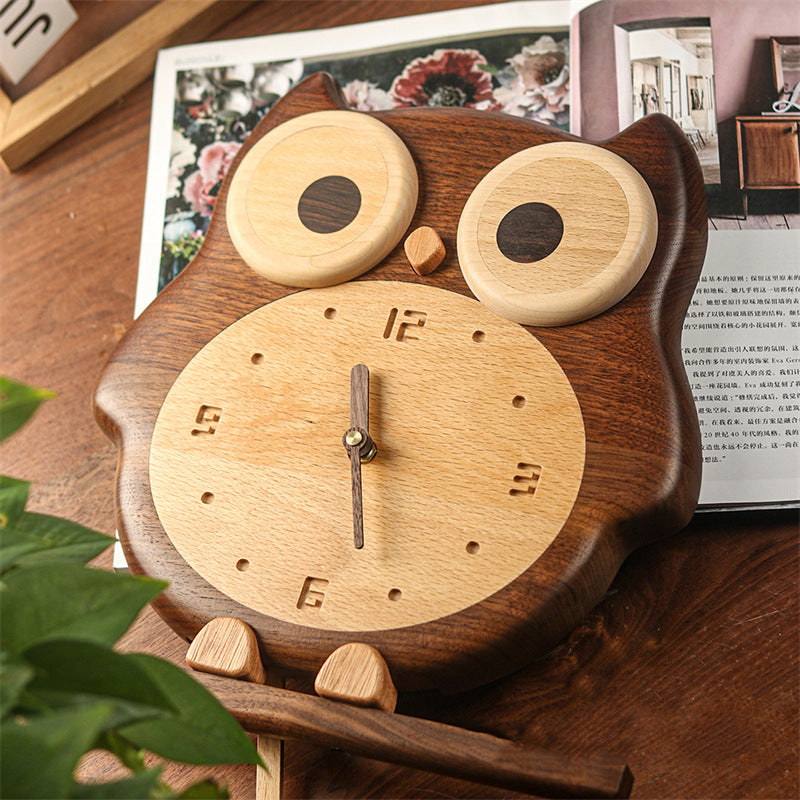 Owl-Shaped Wooden Pendulum Wall Clock - Living Room&Office Handcrafted Wood Clock