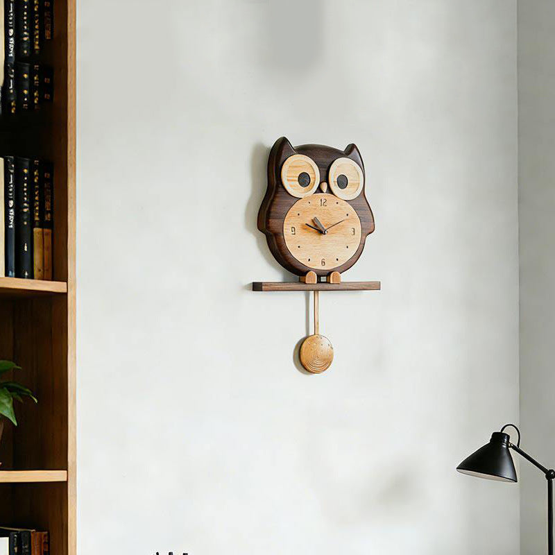 Owl-Shaped Wooden Pendulum Wall Clock - Living Room&Office Handcrafted Wood Clock