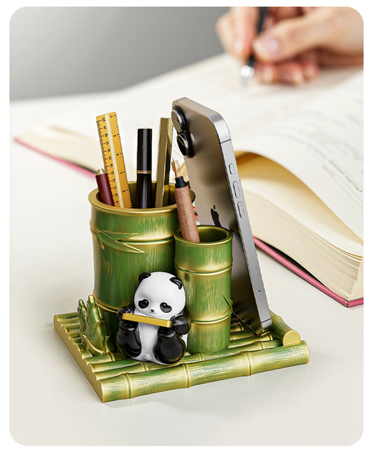Panda & Bamboo - Multi - Functional Desk Organizer, Pen Holder with Phone Stand