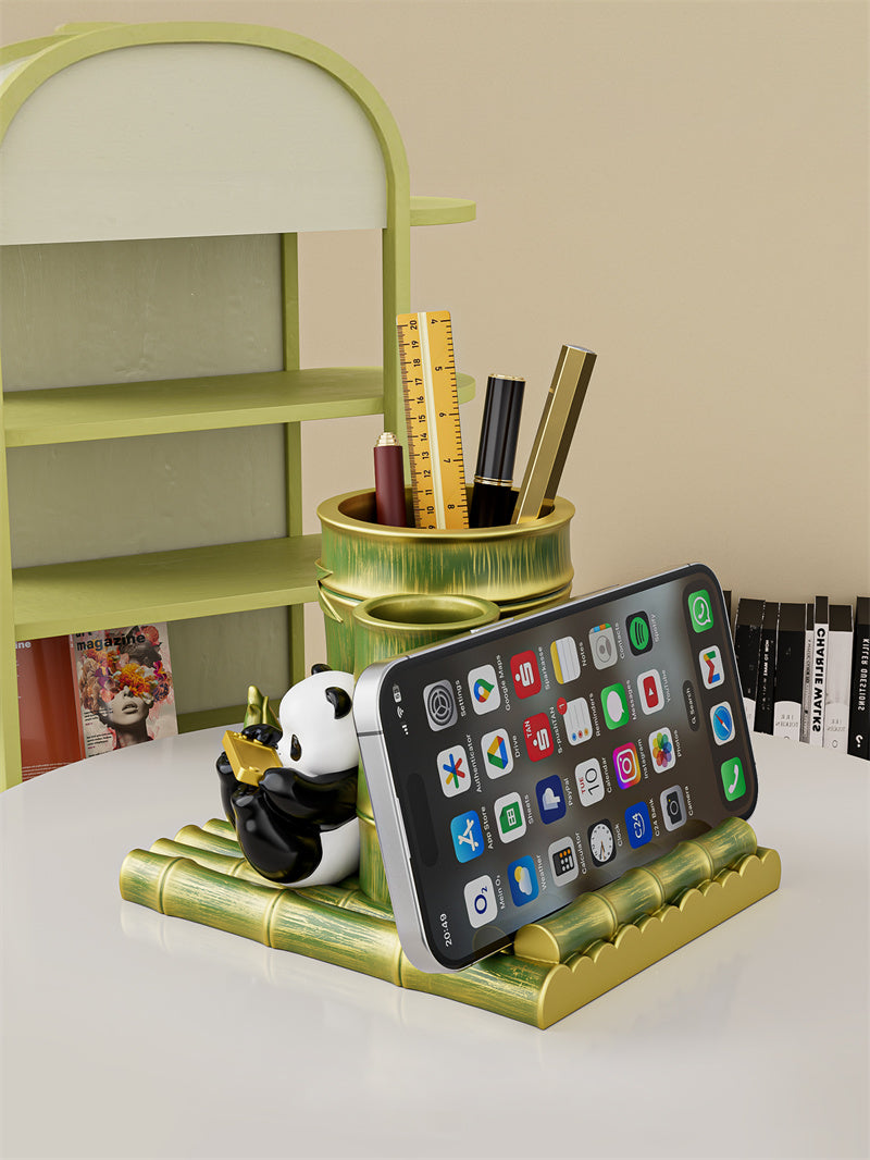 Panda & Bamboo - Multi - Functional Desk Organizer, Pen Holder with Phone Stand