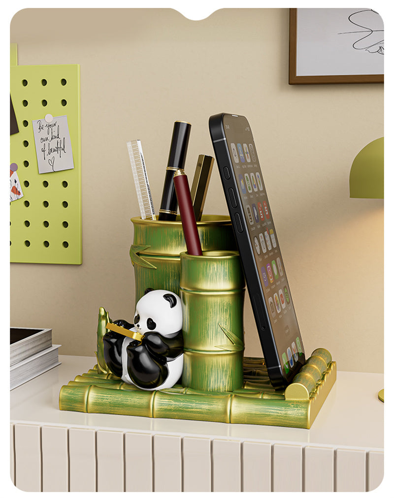 Panda & Bamboo - Multi - Functional Desk Organizer, Pen Holder with Phone Stand