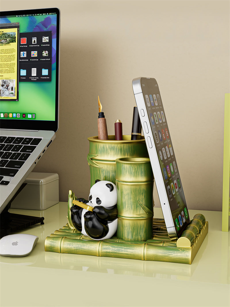 Panda & Bamboo - Multi - Functional Desk Organizer, Pen Holder with Phone Stand