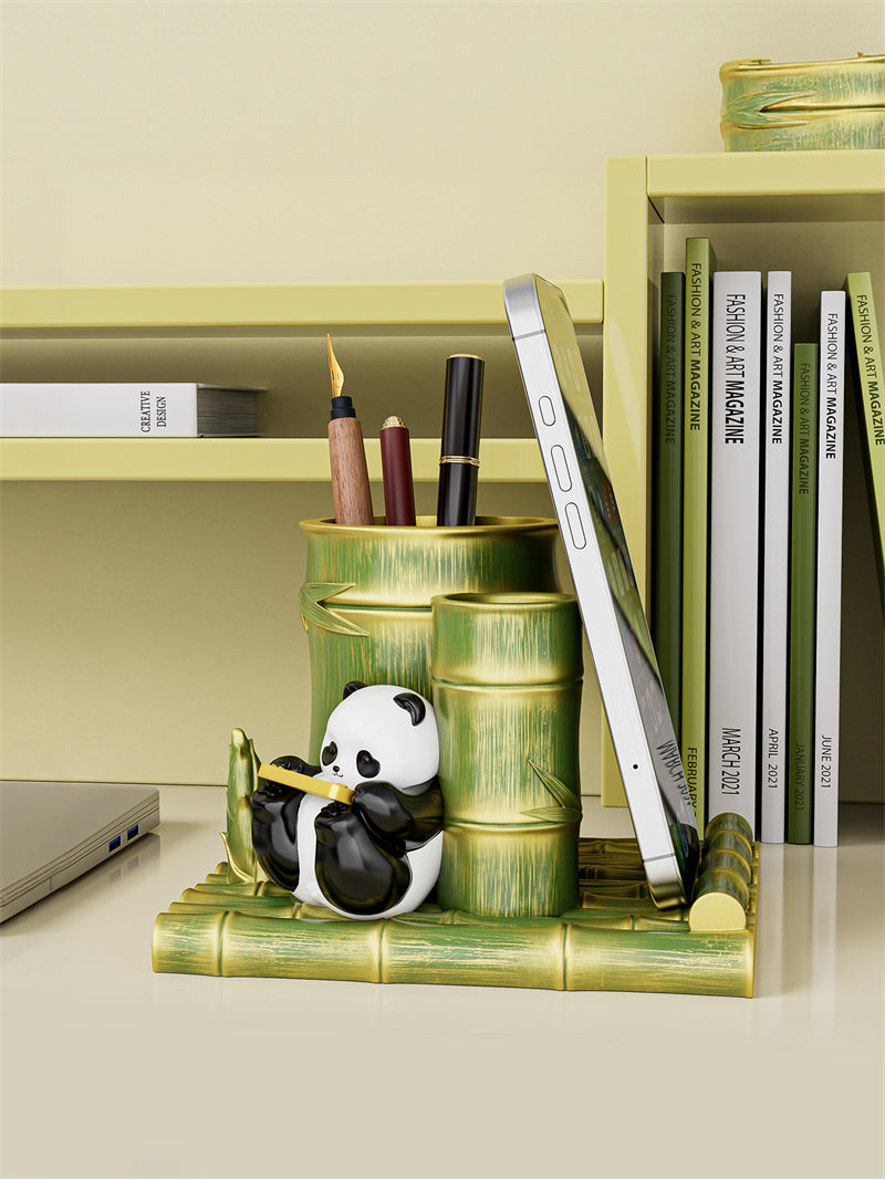 Panda & Bamboo - Multi - Functional Desk Organizer, Pen Holder with Phone Stand