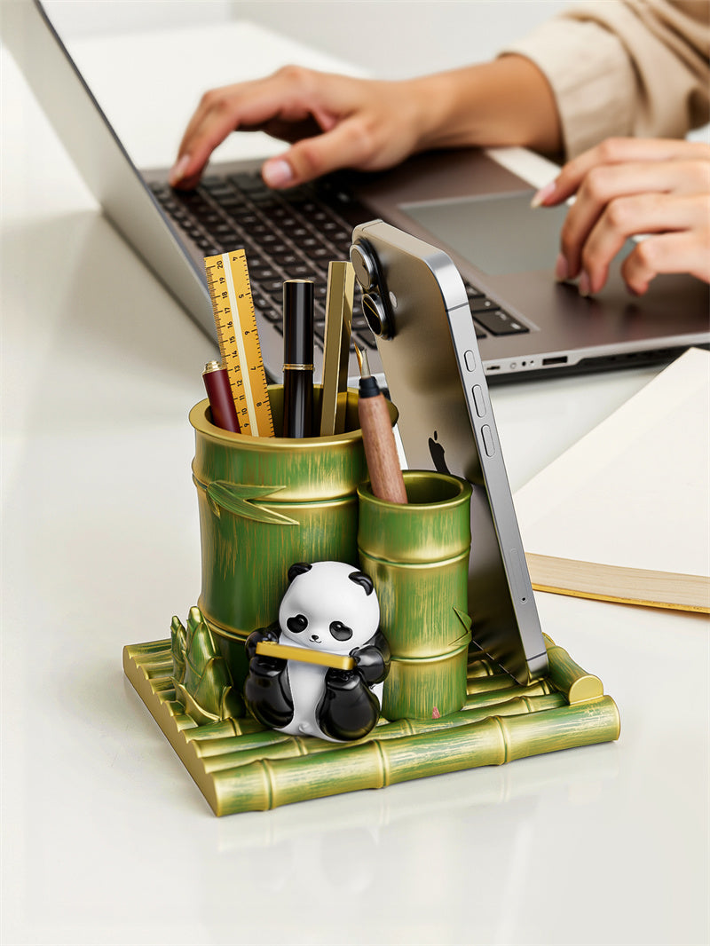 Panda & Bamboo - Multi - Functional Desk Organizer, Pen Holder with Phone Stand