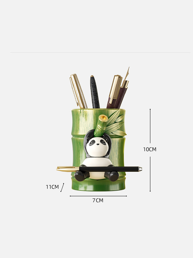 Panda Hanging on Bamboo Pen Holder - Fun and Functional Desk Organizer