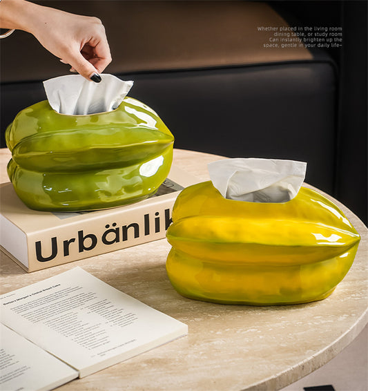 Peach shaped ceramic tissue box, fruit desktop tissue holder and decoration