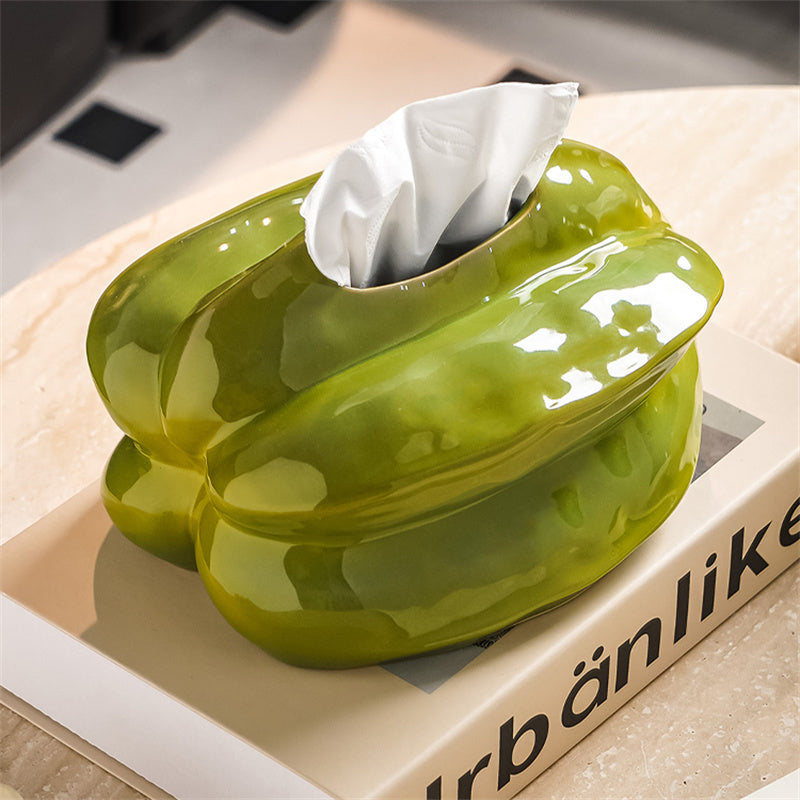 Peach shaped ceramic tissue box, fruit desktop tissue holder and decoration