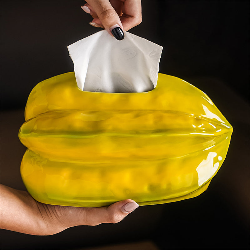 Peach shaped ceramic tissue box, fruit desktop tissue holder and decoration