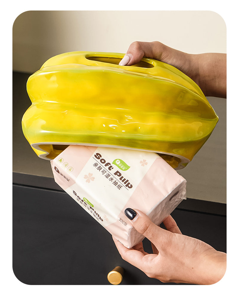 Peach shaped ceramic tissue box, fruit desktop tissue holder and decoration