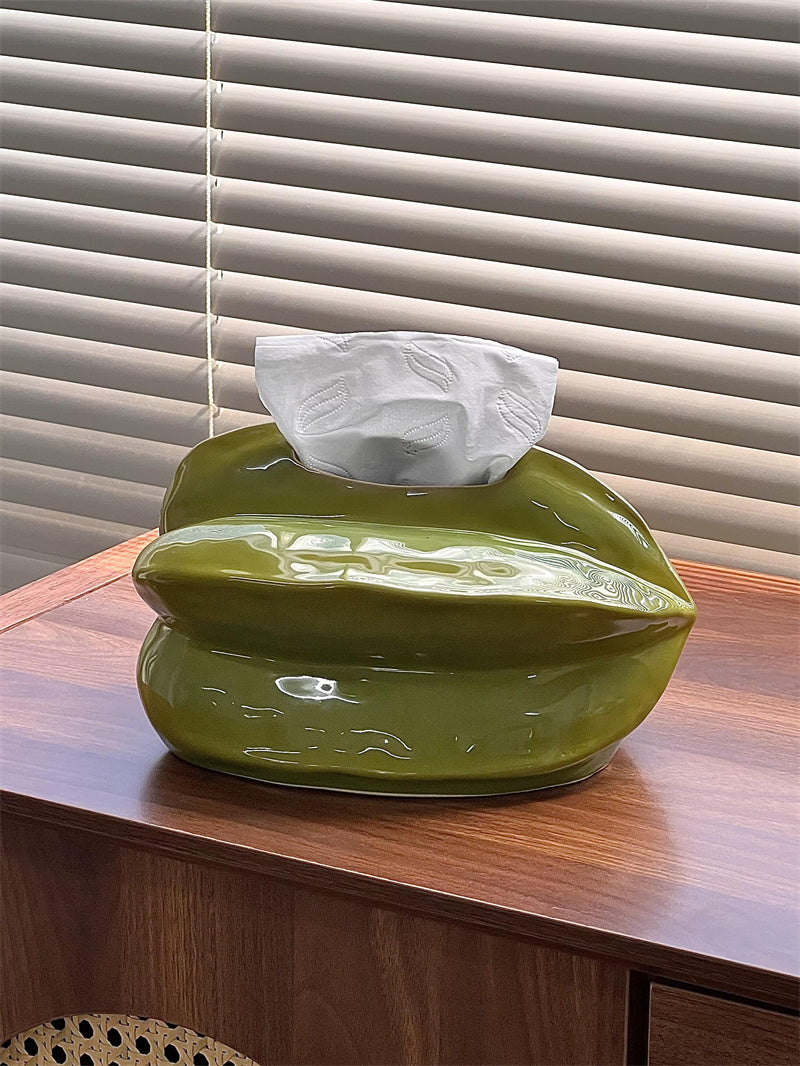 Peach shaped ceramic tissue box, fruit desktop tissue holder and decoration