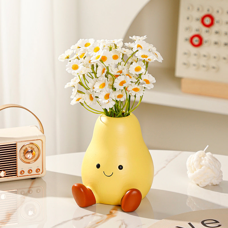 Pear - Shaped Ceramic Vase , Cute Smiling Face Flower Holder for Home Decor