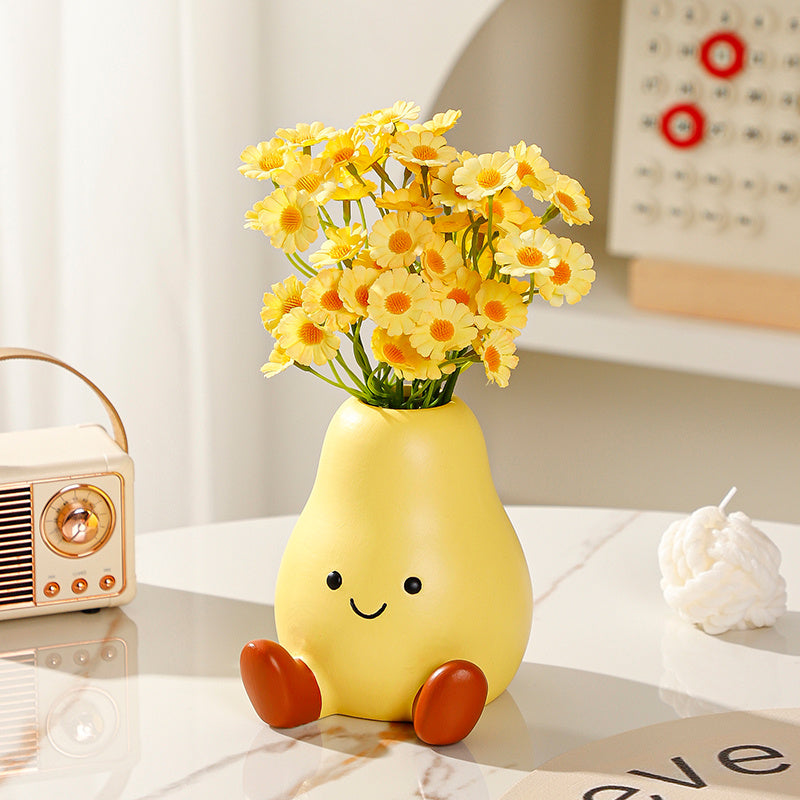 Pear - Shaped Ceramic Vase , Cute Smiling Face Flower Holder for Home Decor