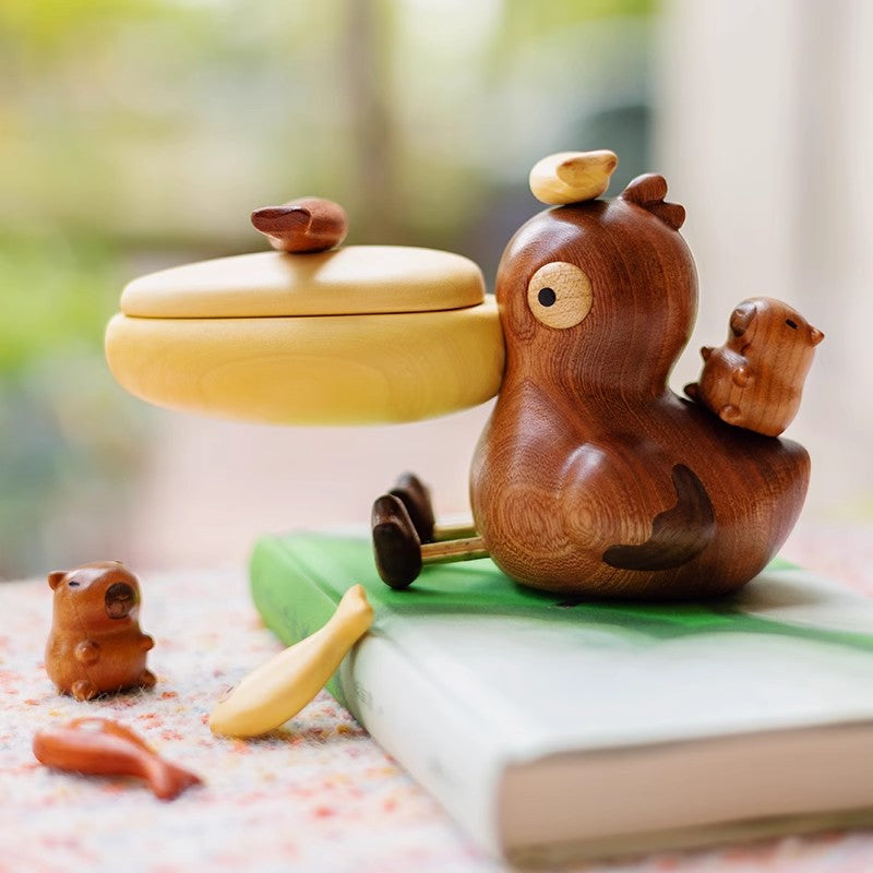 Pelican-Shaped Wood Large Mouth Toothpick Holder  & Small Storage Box for Kitchen Dining Table