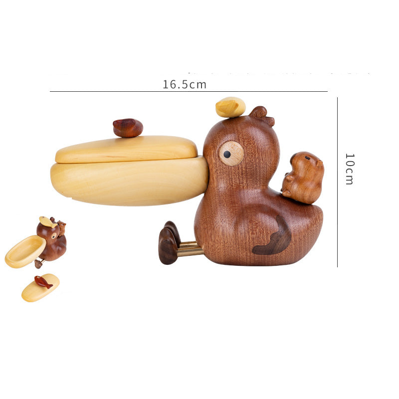Pelican-Shaped Wood Large Mouth Toothpick Holder  & Small Storage Box for Kitchen Dining Table