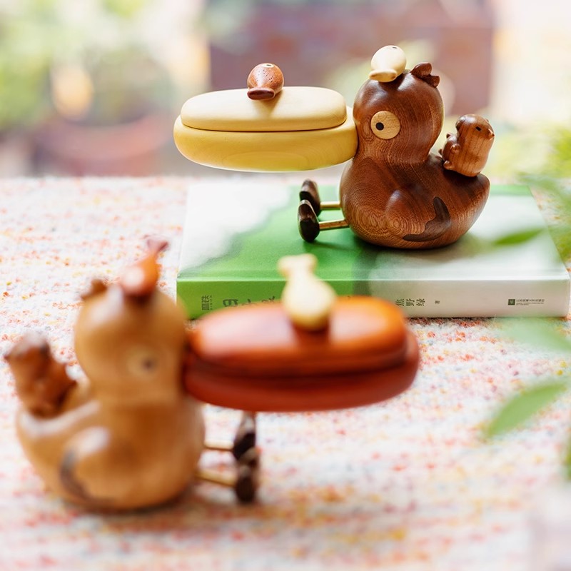 Pelican-Shaped Wood Large Mouth Toothpick Holder  & Small Storage Box for Kitchen Dining Table