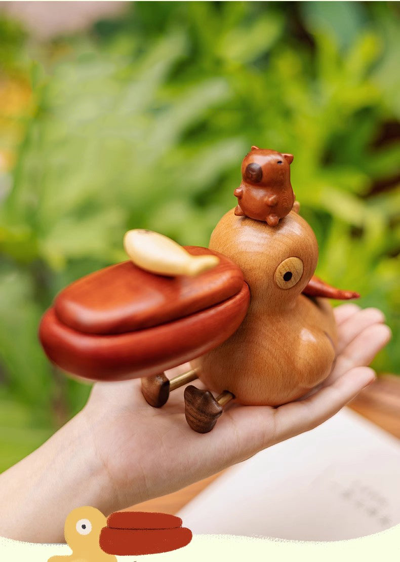 Pelican-Shaped Wood Large Mouth Toothpick Holder  & Small Storage Box for Kitchen Dining Table