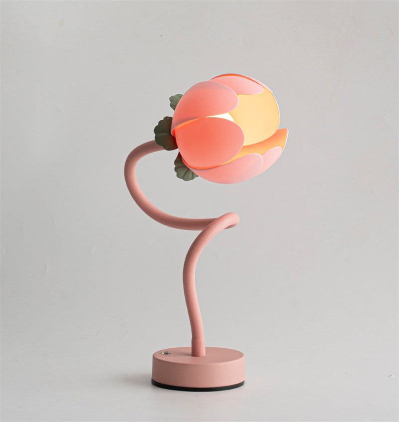 Pink Flower USB Rechargeable Table Lamp, Flexible Gooseneck Floral Night Light for Bedroom Decor