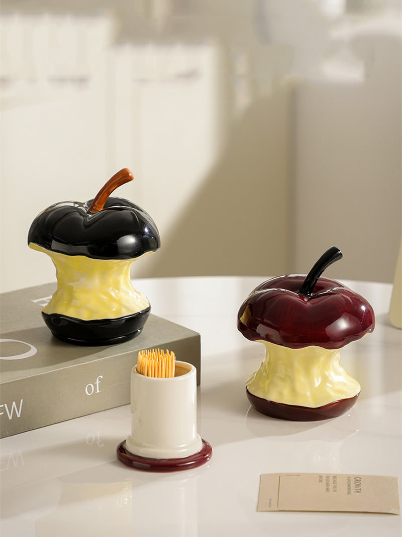 Playful Apple Core Toothpick & Cotton Bud Holder - A Fun Twist on Everyday Essentials