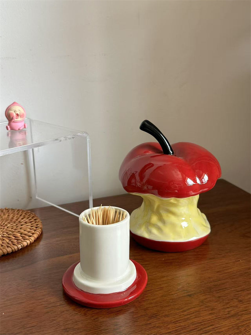 Playful Apple Core Toothpick & Cotton Bud Holder - A Fun Twist on Everyday Essentials