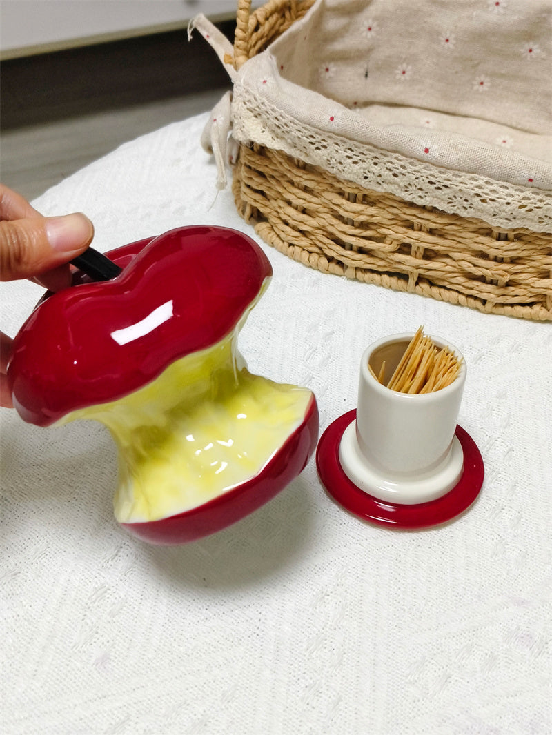 Playful Apple Core Toothpick & Cotton Bud Holder - A Fun Twist on Everyday Essentials