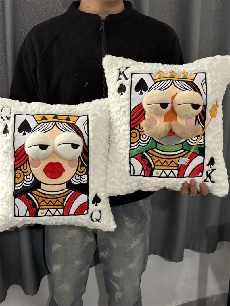Playing Card Character Plush Throw Pillows - King, Queen, Jack of Spades Whimsical Decor Cushions