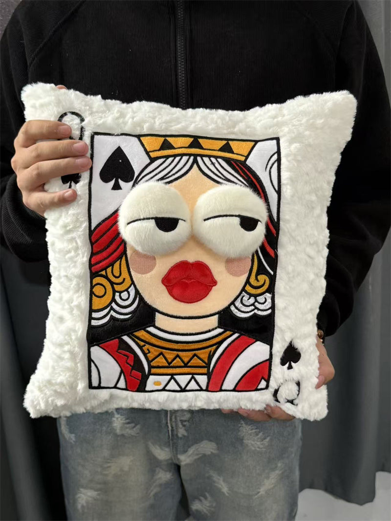 Playing Card Character Plush Throw Pillows - King, Queen, Jack of Spades Whimsical Decor Cushions