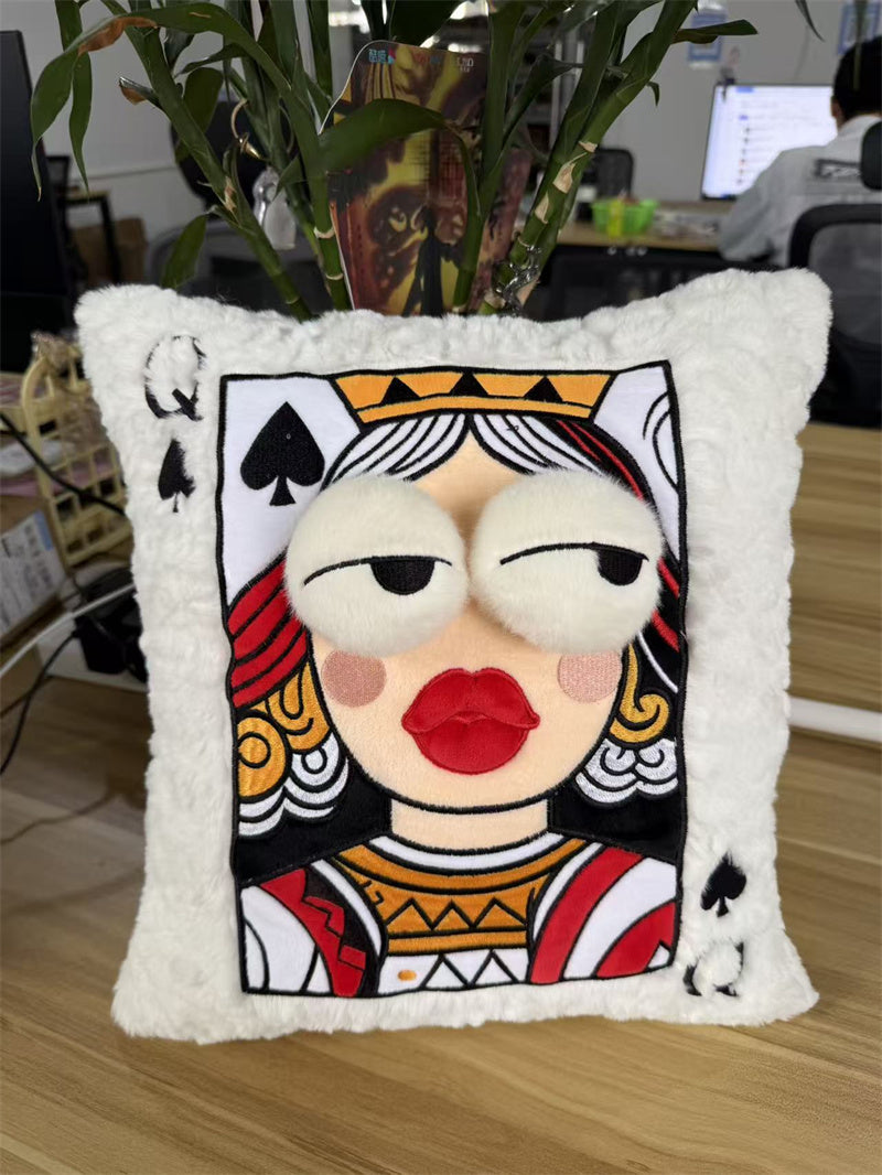 Playing Card Character Plush Throw Pillows - King, Queen, Jack of Spades Whimsical Decor Cushions