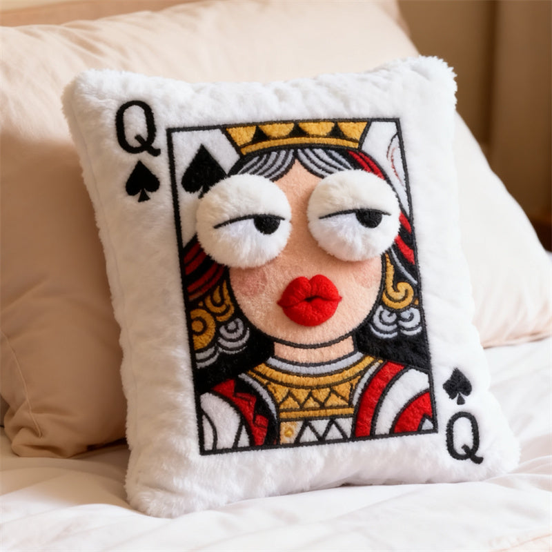 Playing Card Character Plush Throw Pillows - King, Queen, Jack of Spades Whimsical Decor Cushions