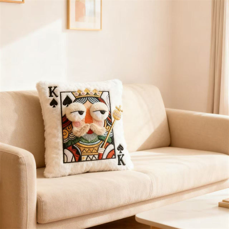 Playing Card Character Plush Throw Pillows - King, Queen, Jack of Spades Whimsical Decor Cushions