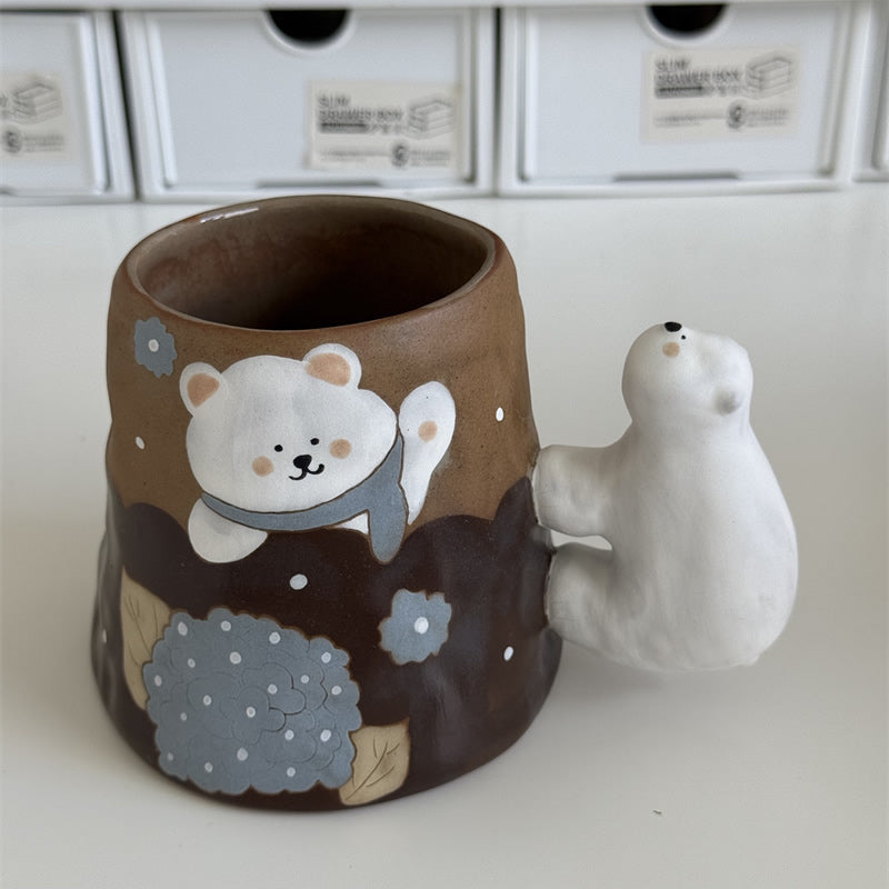 Polar Bear Ceramic Mug, Cute Animal - Themed Coffee Cup with Hand - Painted Design