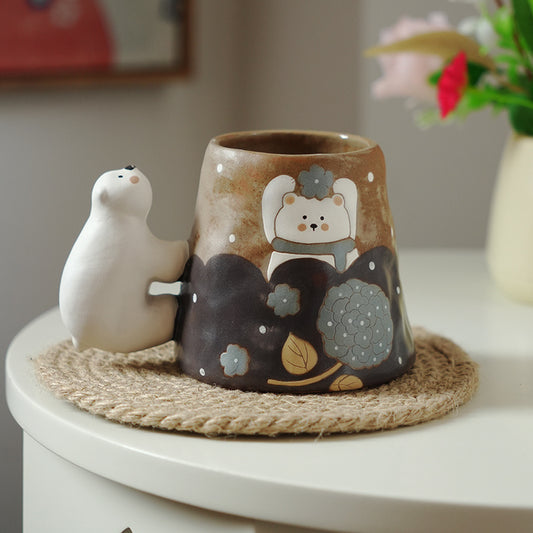 Polar Bear Ceramic Mug, Cute Animal - Themed Coffee Cup with Hand - Painted Design