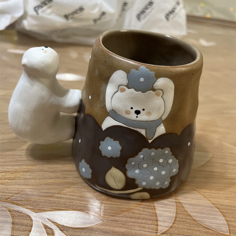 Polar Bear Ceramic Mug, Cute Animal - Themed Coffee Cup with Hand - Painted Design