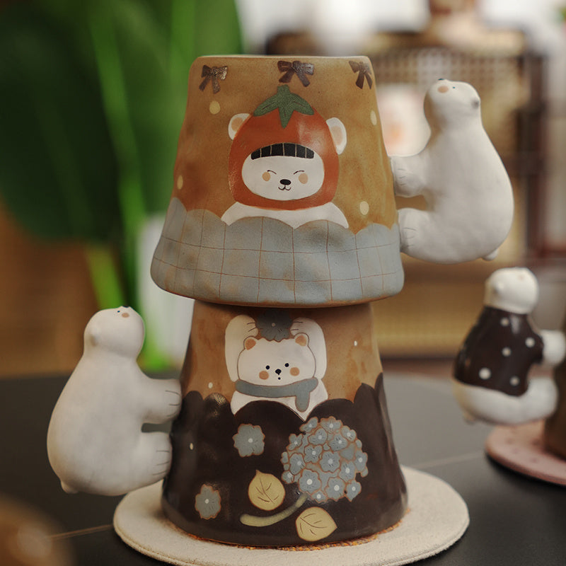 Polar Bear Ceramic Mug, Cute Animal - Themed Coffee Cup with Hand - Painted Design