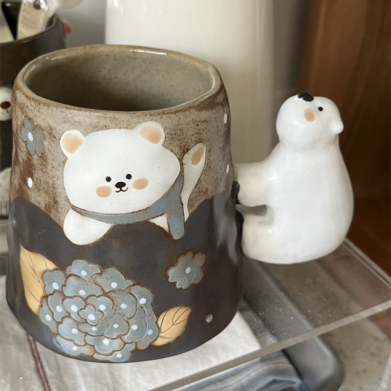 Polar Bear Ceramic Mug, Cute Animal - Themed Coffee Cup with Hand - Painted Design