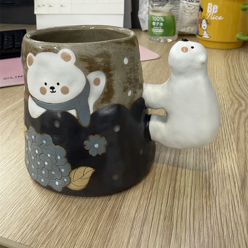Polar Bear Ceramic Mug, Cute Animal - Themed Coffee Cup with Hand - Painted Design