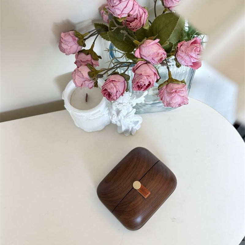 Portable Solid Walnut Wood Jewelry Box, Mini Travel Jewellery Storage Case with Dark‑Green Velvet Lining, Compact Small Organizer for Rings Earrings Necklaces, Gift for Her