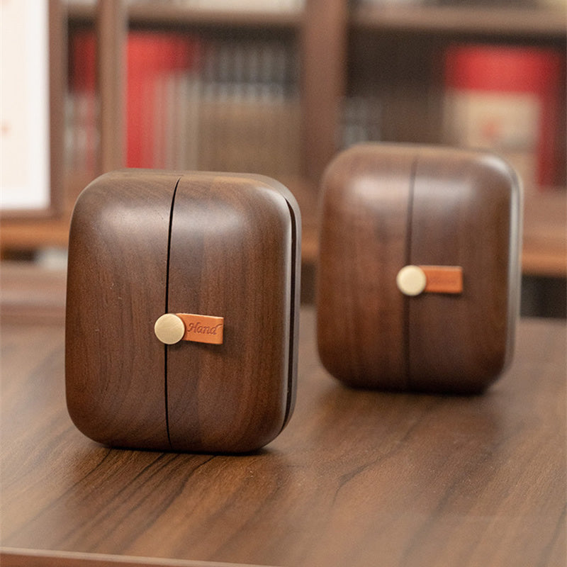 Portable Solid Walnut Wood Jewelry Box, Mini Travel Jewellery Storage Case with Dark‑Green Velvet Lining, Compact Small Organizer for Rings Earrings Necklaces, Gift for Her