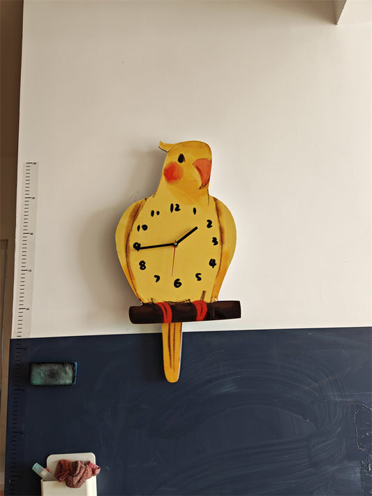 Cockatiel Wall Clock with Swinging Tail - Hand-Painted Bird-Shaped Clock for Nursery Decor