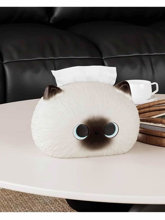 Fun Big-Eyed Cat Tissue Box Cover - Cute Home & Office Desk Decor Idea