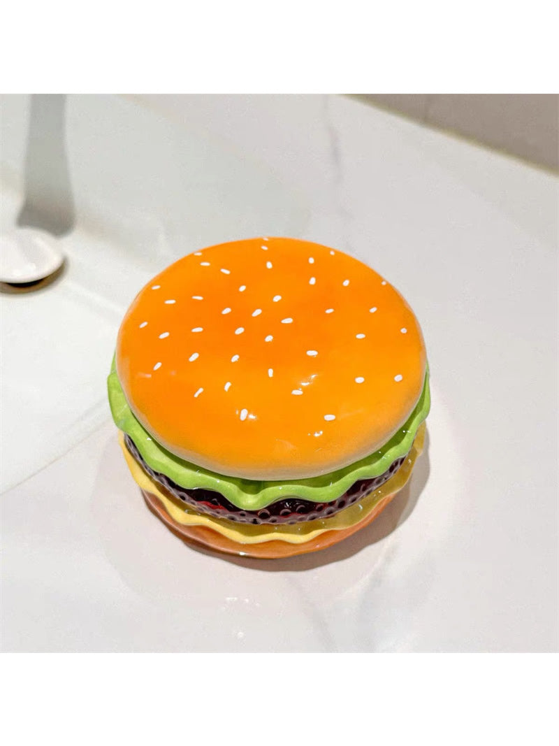 Realistic Hamburger Ceramic Ashtray - Novelty Fast Food Shaped Desk Decor