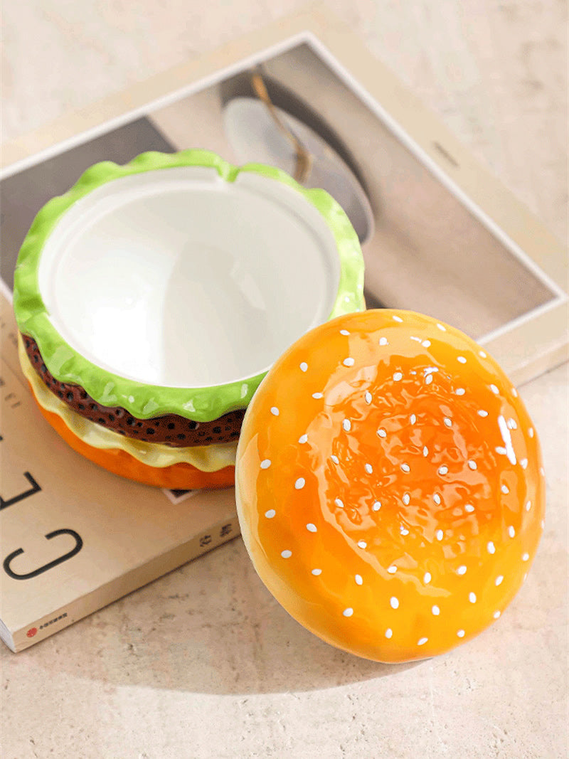 Realistic Hamburger Ceramic Ashtray - Novelty Fast Food Shaped Desk Decor