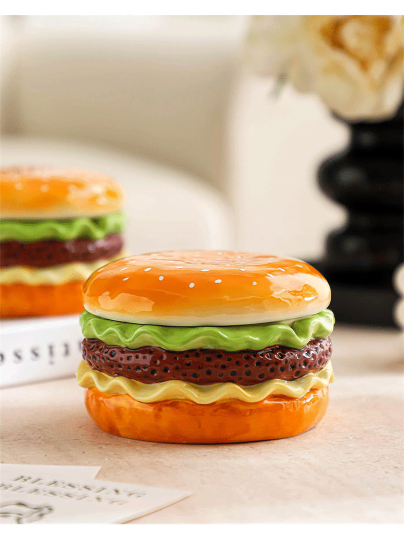 Realistic Hamburger Ceramic Ashtray - Novelty Fast Food Shaped Desk Decor